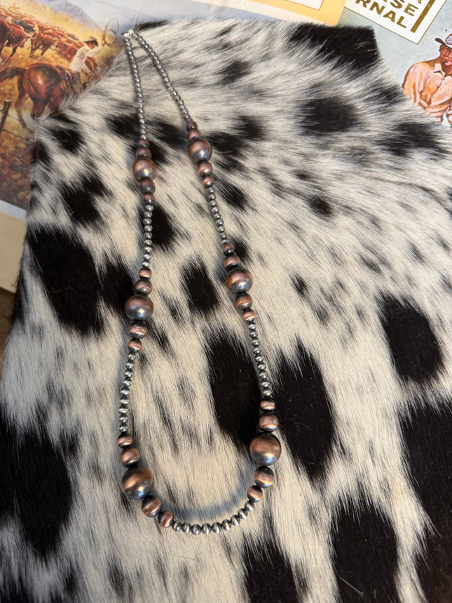 24" 4mm Sterling Pearls & Graduated Copper Pearls Necklace