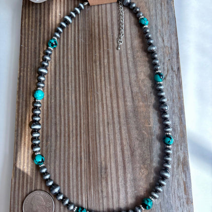 18" Western Navajo Pearl & Turquoise Stone Bead Necklace: TURQUOISE