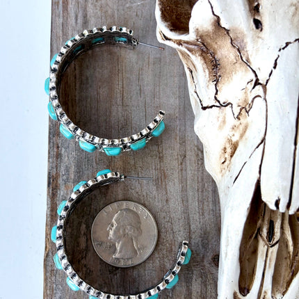 Western Style Turquoise Stone Open Hoop Earrings: Turquoise