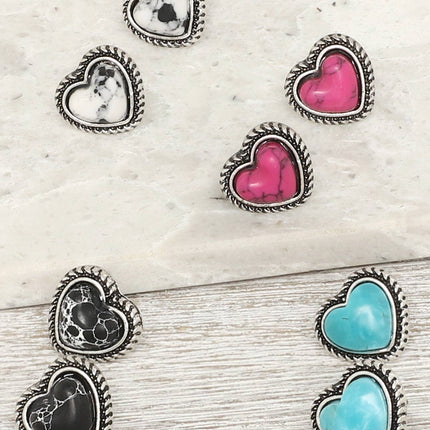 Western Navajo Turquoise Heart Earrings : Turquoise