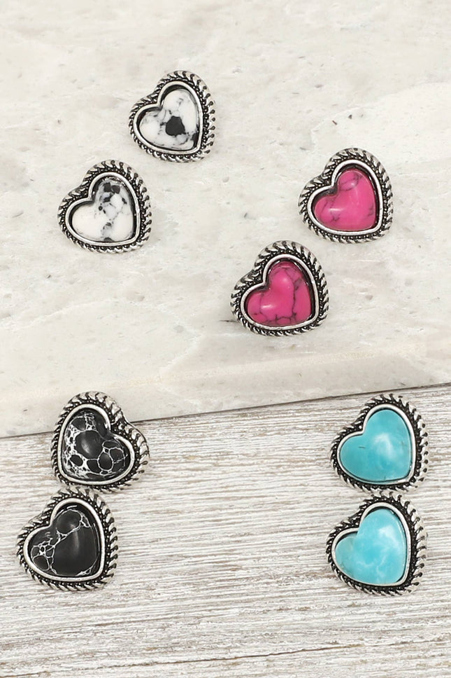 Western Navajo Turquoise Heart Earrings : Turquoise