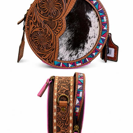 Tooled Leather Canteen Purse: Aztec Hair On Hide