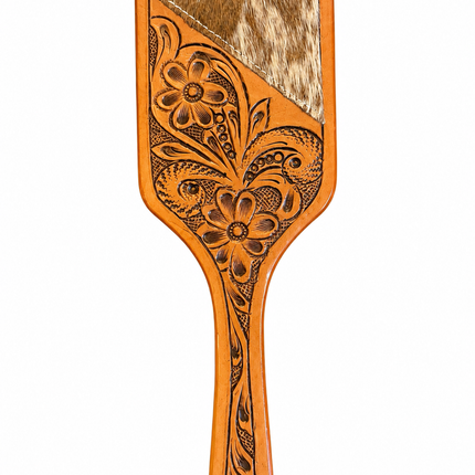 Leather Tooled & Cowhide Hairbrush #2