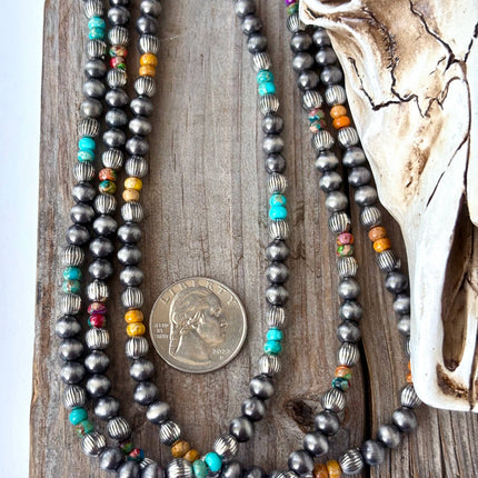 18" Western Style Navajo Pearl & Stone Bead Necklace: Multi
