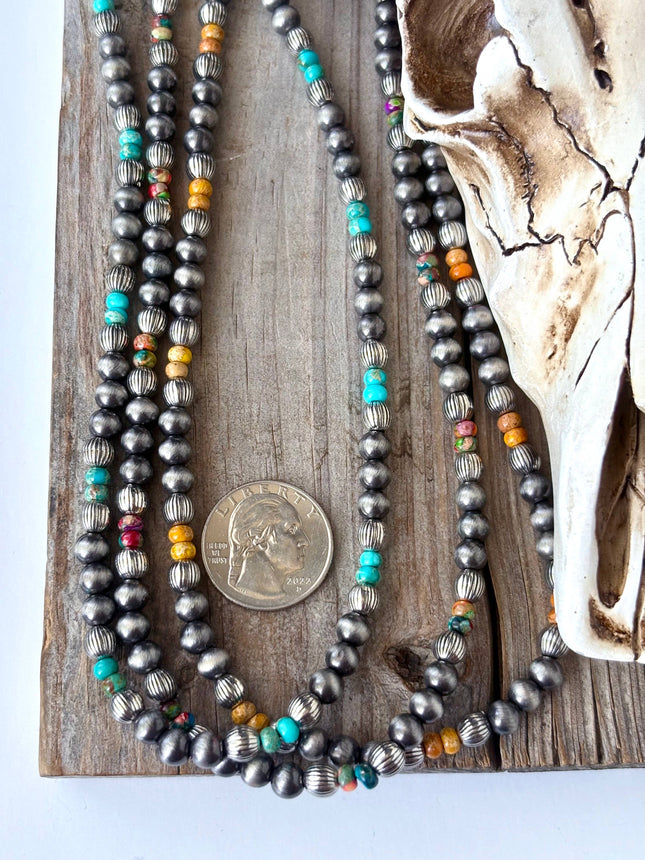 18" Western Style Navajo Pearl & Stone Bead Necklace: Multi