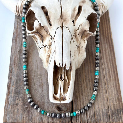18" Western Style Navajo Pearl & Stone Bead Necklace: Turquoise