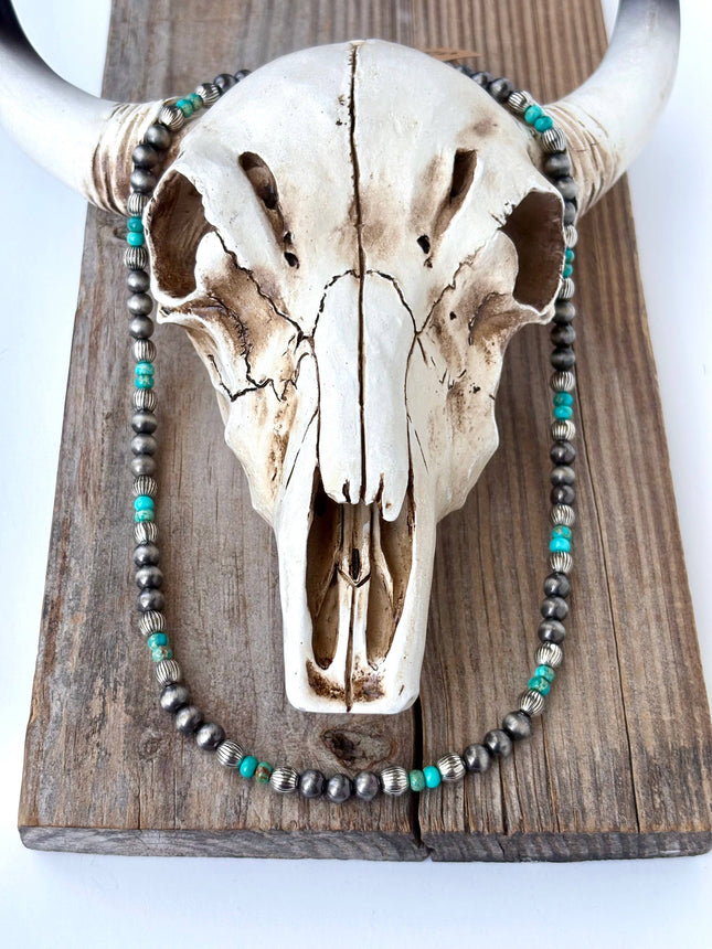 18" Western Style Navajo Pearl & Stone Bead Necklace: Turquoise