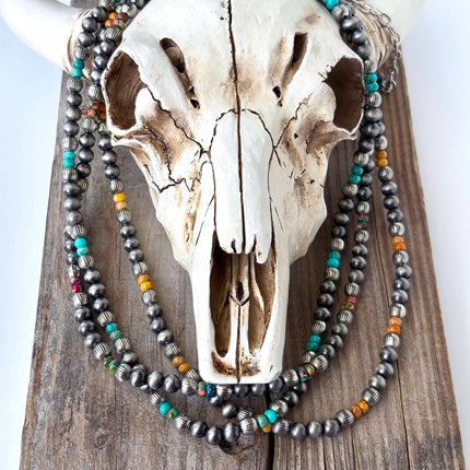 18" Western Style Navajo Pearl & Stone Bead Necklace: Multi