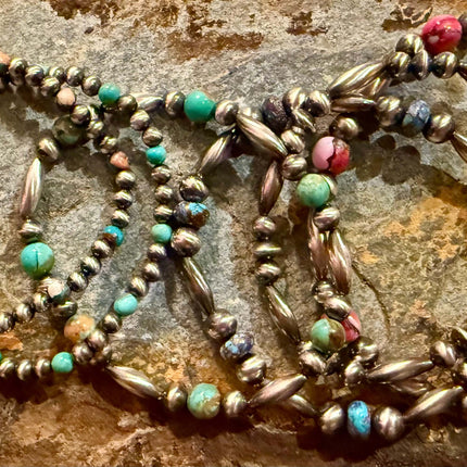 5 and 6mm Kingman Turquoise Sterling Silver Pearl Bracelet