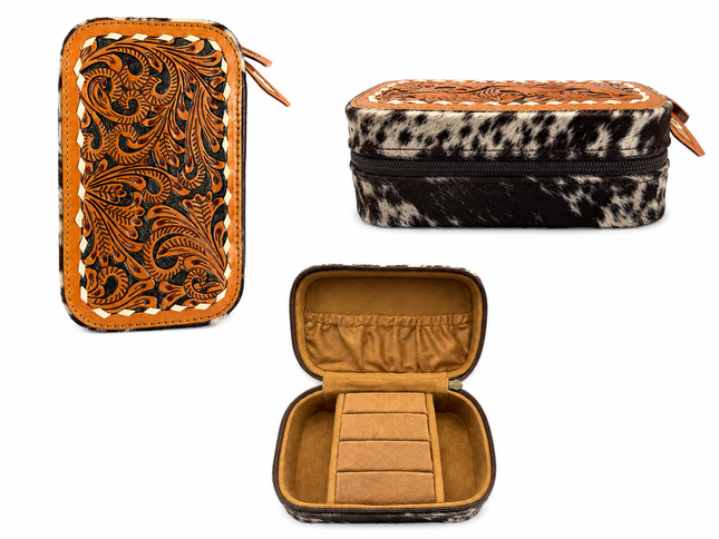 Tooled Leather with Hair on Hide Jewelry Case