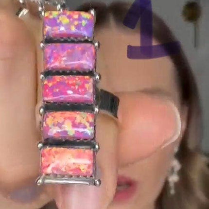 Opal Bar Cluster Stone Rings - Fairy Dust Opal - Adjustable
