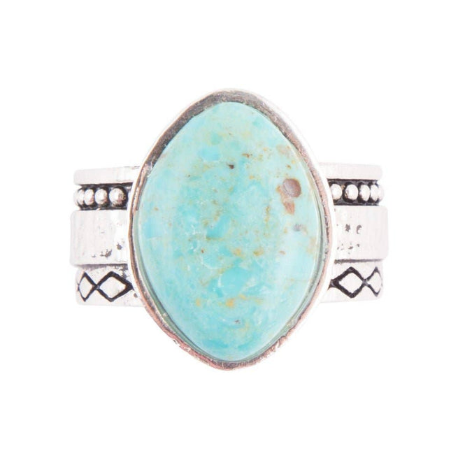 Hammered Big Silver and Blue Turquoise Ring: 8