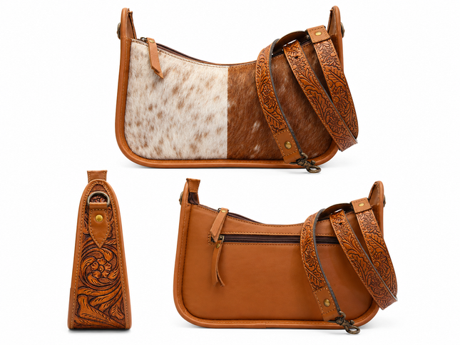 Hair On Hide Stirrup Purse: Brown