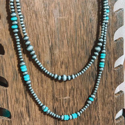 24" Western Turquoise Navajo Pearl Graduated Necklace
