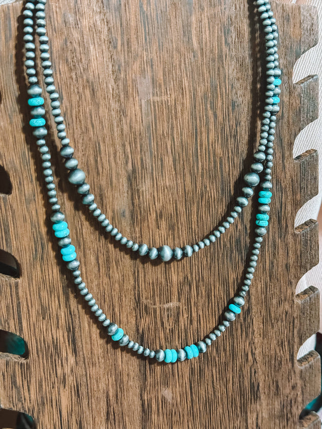 24" Western Turquoise Navajo Pearl Graduated Necklace