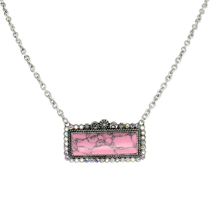 18" Western Rectangle Turquoise Concho Necklace: Pink
