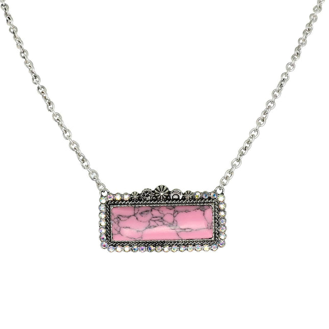 18" Western Rectangle Turquoise Concho Necklace: Pink