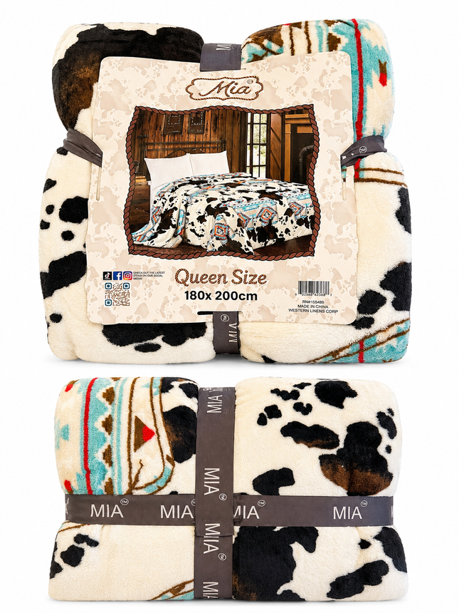 Mia Queen Size Blanket: Cowhide