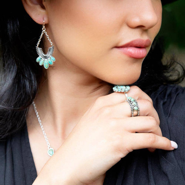 Triple Blue Turquoise and Silver Stack Ring: 7