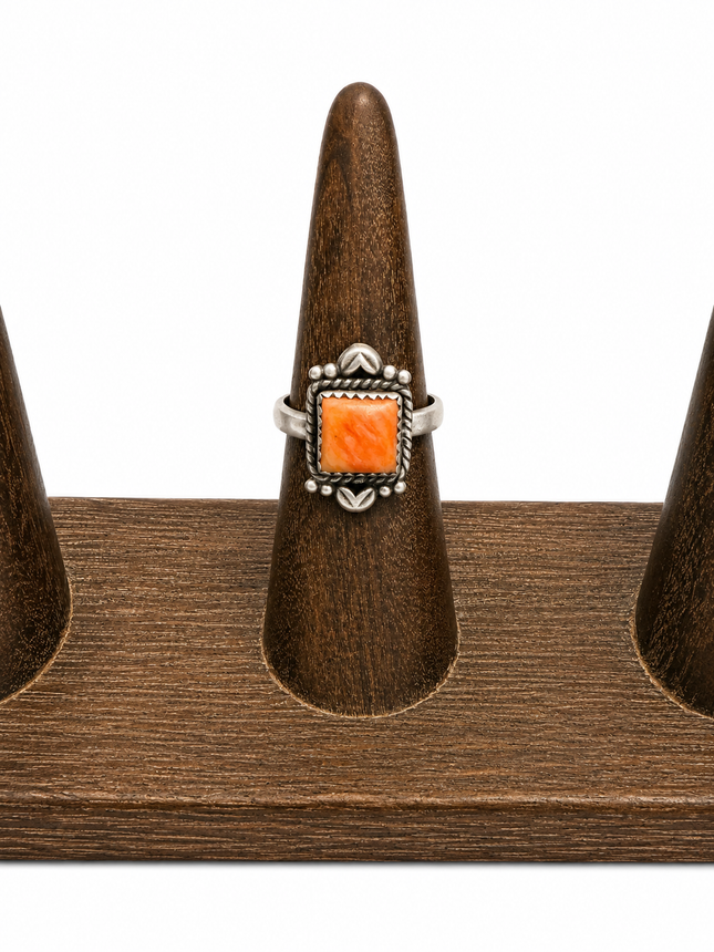 Sterling Silver Orange Spiney Adjustable Ring