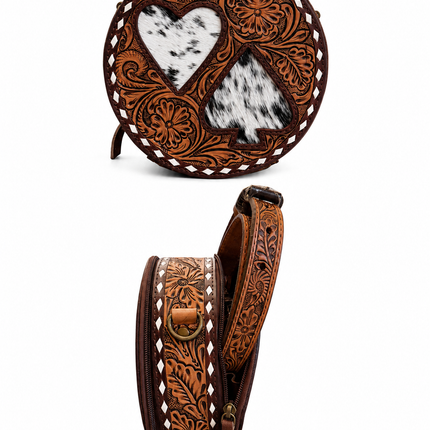 Tooled Leather Canteen Purse: Hearts & Spades