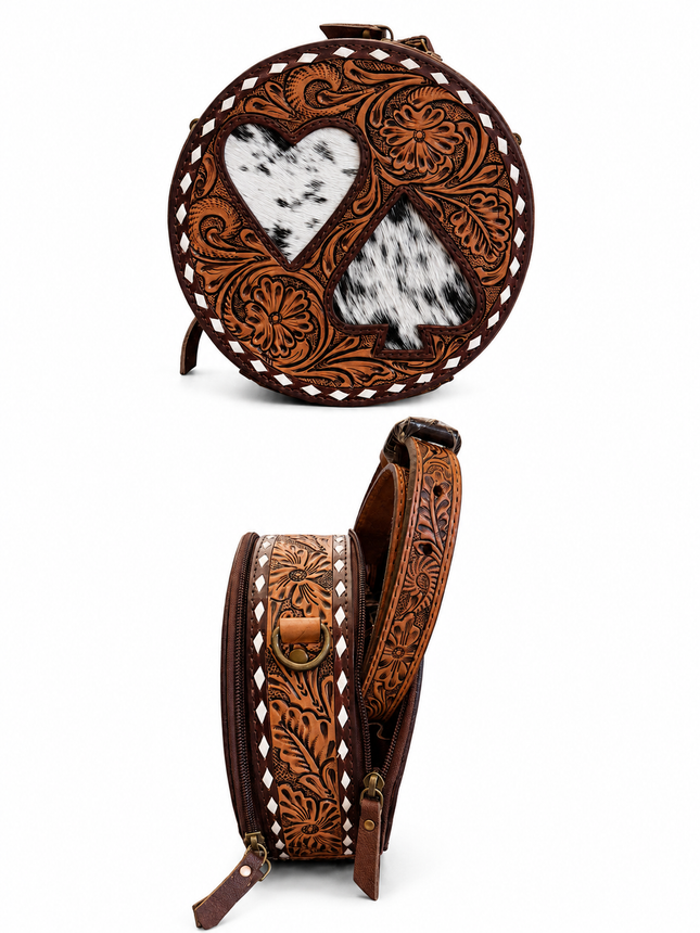 Tooled Leather Canteen Purse: Hearts & Spades