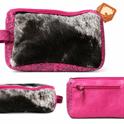 Leather with Hair on Hide Toiletry Bag: Pink