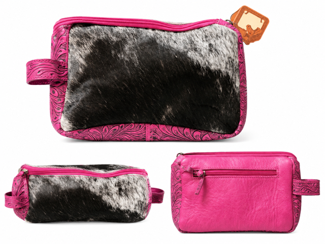 Leather with Hair on Hide Toiletry Bag: Pink