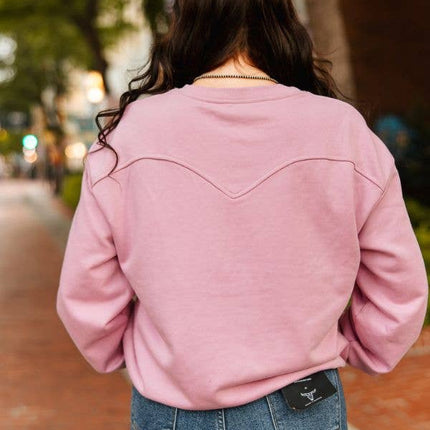 Pink Gather Wrist Denim Front Pocket Sweatshirt: M