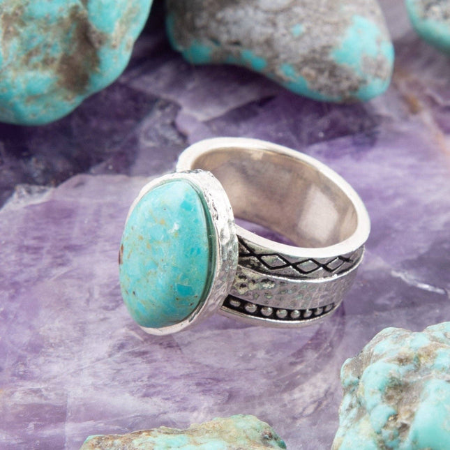 Hammered Big Silver and Blue Turquoise Ring: 8