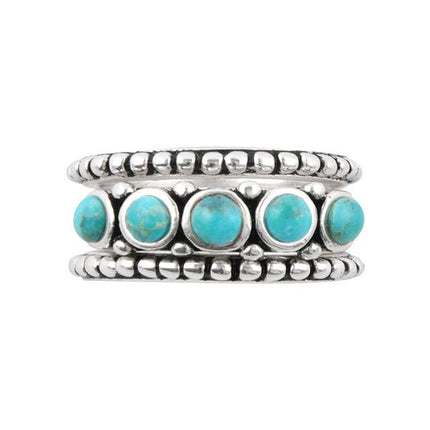 Triple Blue Turquoise and Silver Stack Ring: 7