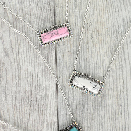 18" Western Rectangle Turquoise Concho Necklace: Pink