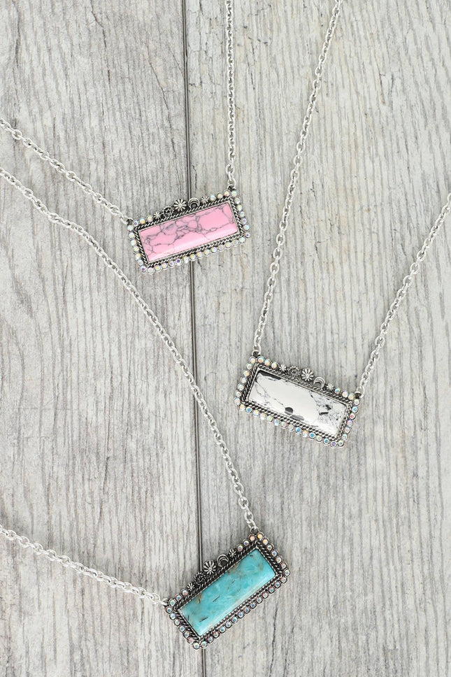 18" Western Rectangle Turquoise Concho Necklace: White