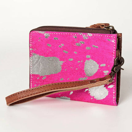 American Darling Pink & Silver Cowhide Wristlet