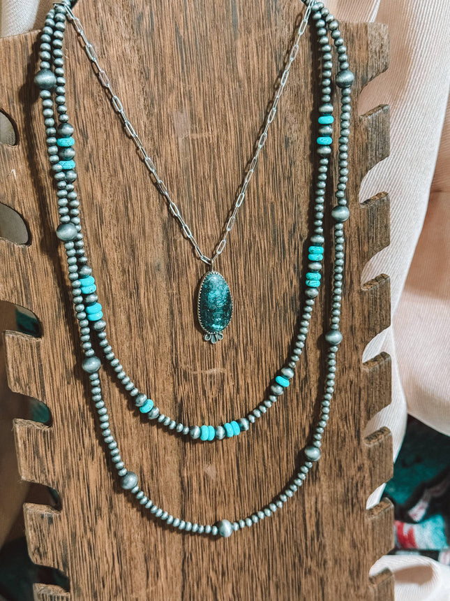 20" Western Turquoise Navajo Pearl Graduated Necklace