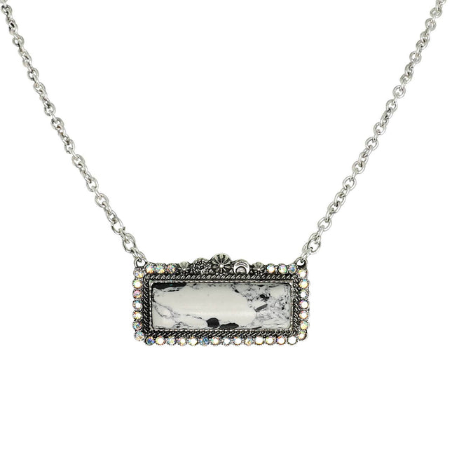 18" Western Rectangle Turquoise Concho Necklace: White