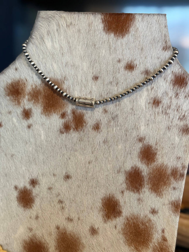 16" Sterling Pearl Barrel Bead Necklace