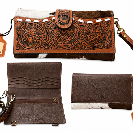 Tooled Leather with Hair on Hide Wristlet/Crossbody