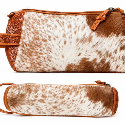 Leather with Hair on Hide Toiletry Bag: Brown
