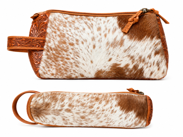 Leather with Hair on Hide Toiletry Bag: Brown