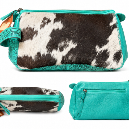 Leather with Hair on Hide Toiletry Bag: Turquoise
