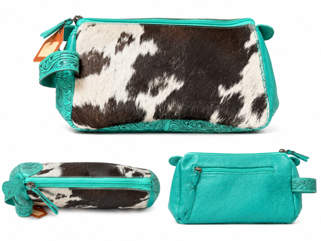 Leather with Hair on Hide Toiletry Bag: Turquoise