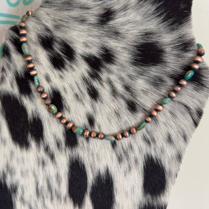 24" 8mm Copper Pearls & Genuine Turquoise Necklace