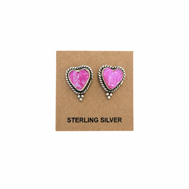 Sterling Silver Balloon Opal Studded Heart Earrings
