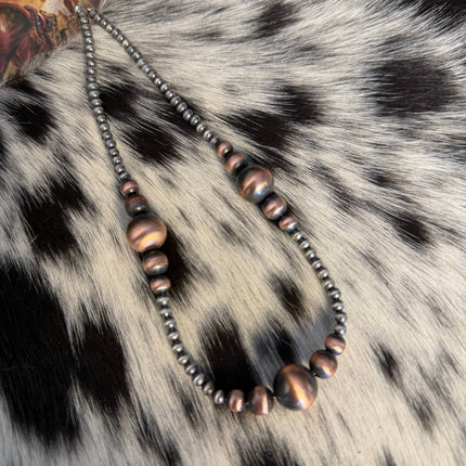 24" 4mm Sterling Pearls & Graduated Copper Pearls Necklace