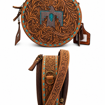 Tooled Leather Canteen Purse: Thunderbird