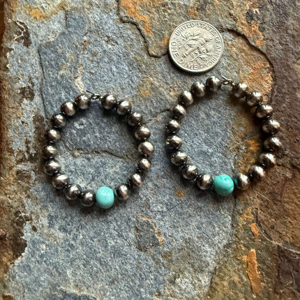 Sterling Silver Turquoise Pearl Hoop Earrings