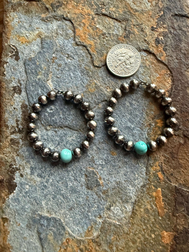 Sterling Silver Turquoise Pearl Hoop Earrings