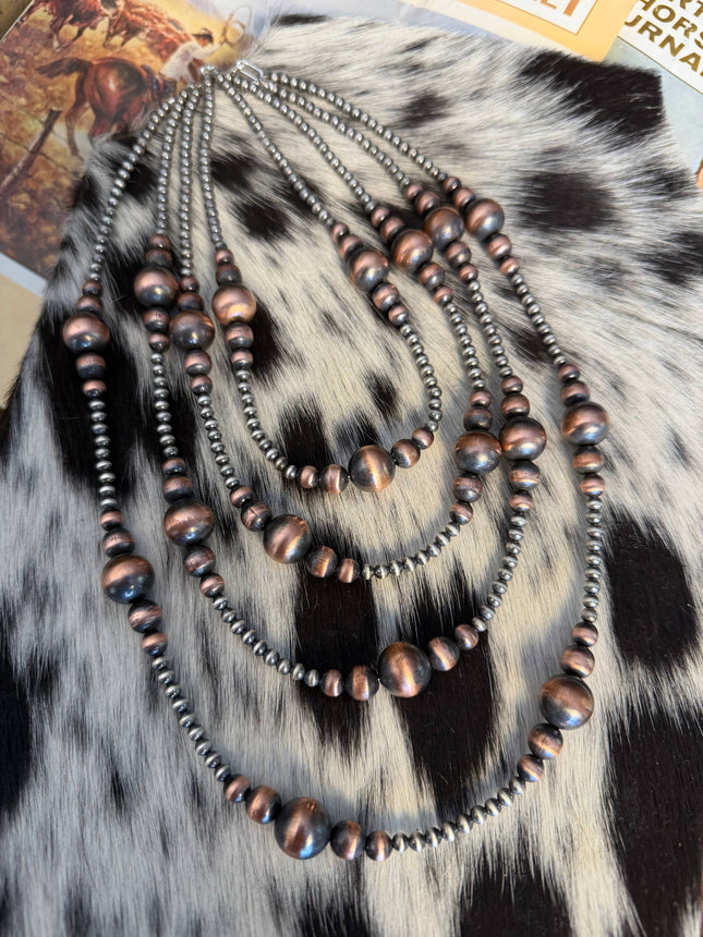 24" 4mm Sterling Pearls & Graduated Copper Pearls Necklace