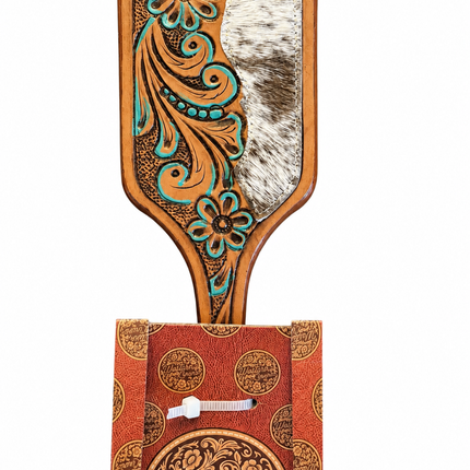Leather Tooled & Cowhide Hairbrush